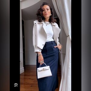 Mayson The Label Pinstripe Wool Twill Column Maxi Skirt | Navy